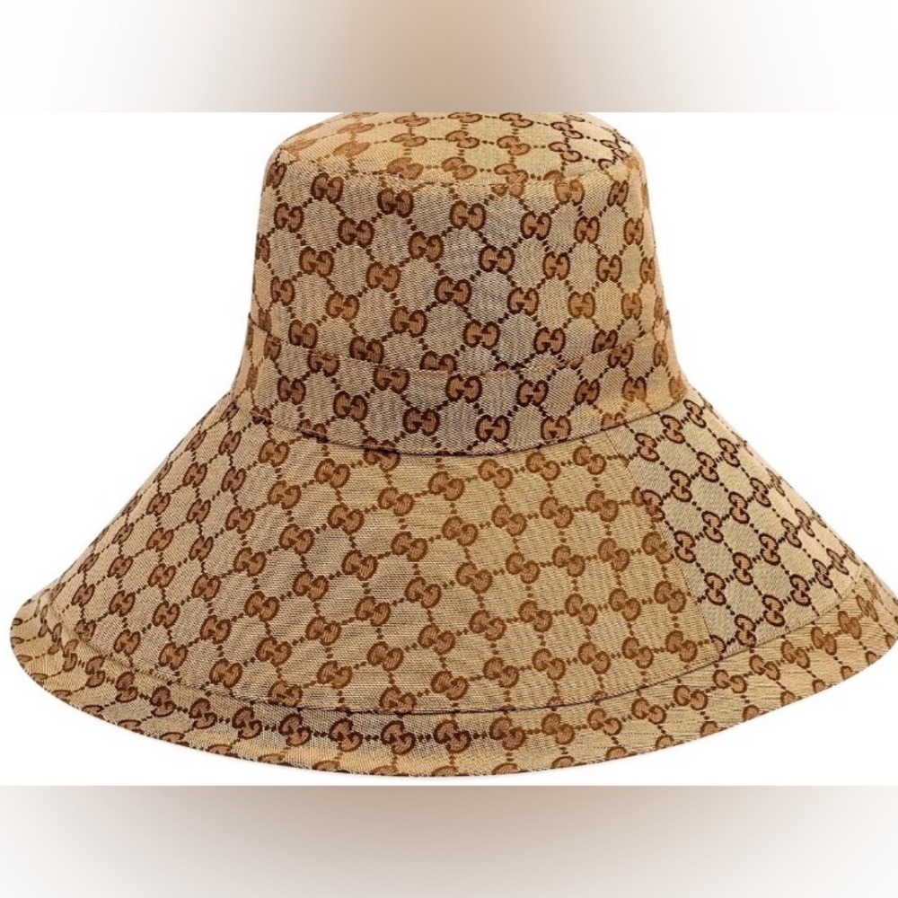 Gucci Beige GG Monogram Bucket Hat Wide Large Brim Jacquard Beige Tan Canvas - Picture 8 of 16